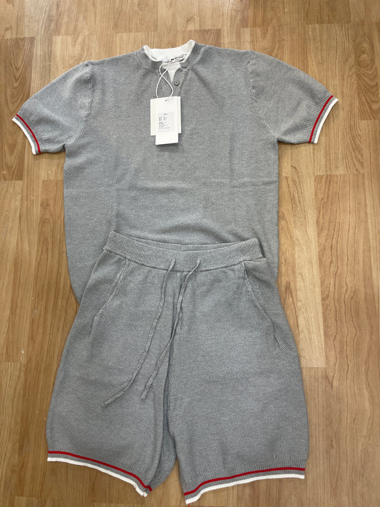 Casual Fashion Grey Colour White Red Lining Half Sleeve T Shirt With Short Coord Set Premium Quality 26272