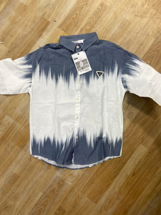 Vogue Design Blue Grey White Shirt Half Sleeve Drop Shoulder W899