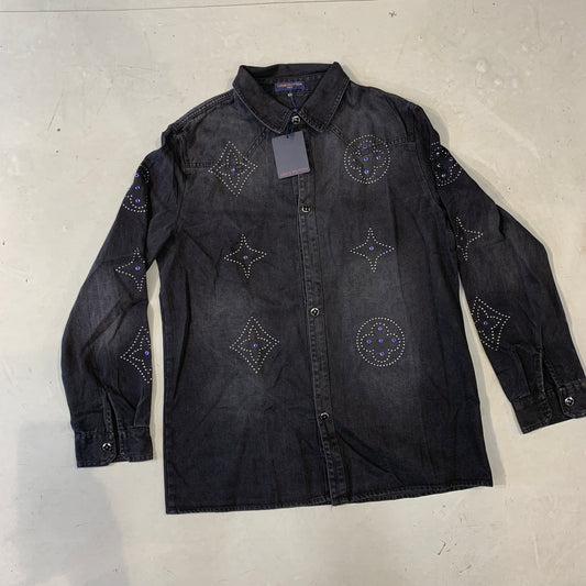 UOL LOU Faded Blue Denim Imported Premium Quality stud Style Men Shirt 990025