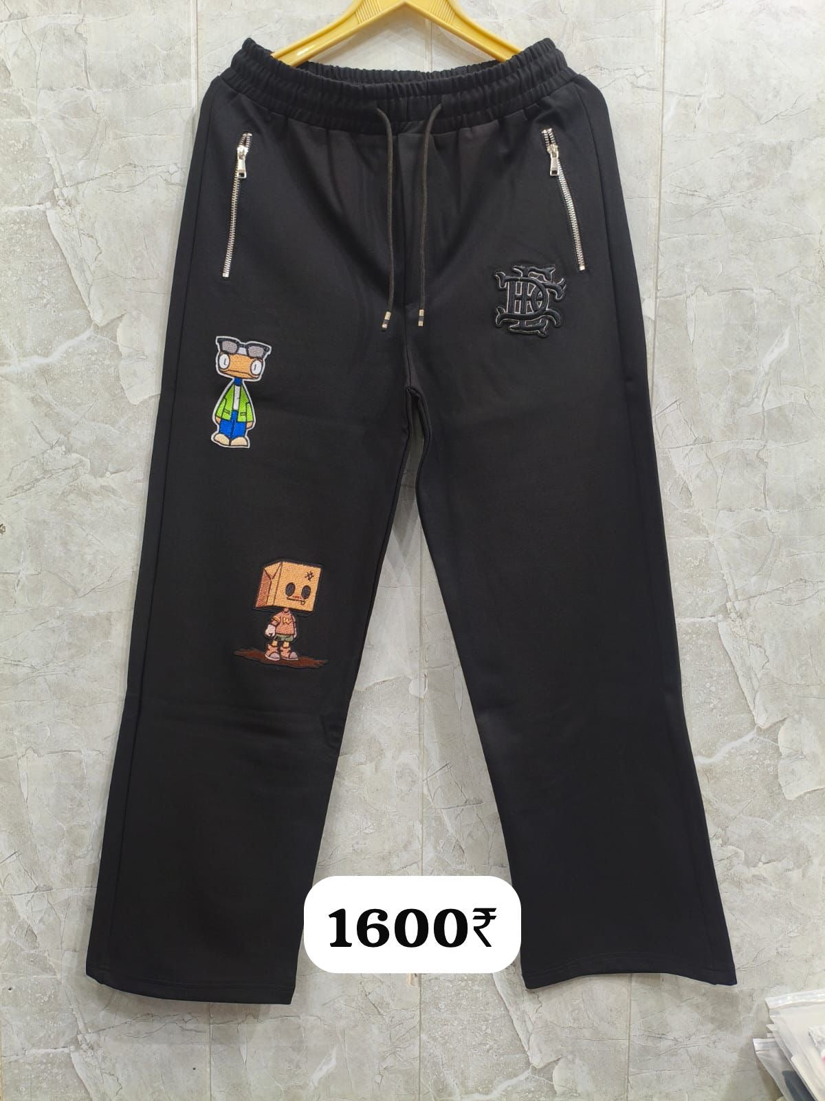 DCE Black Colour Cartoon Patch Imported Straight Fit Unisex Lower 990469
