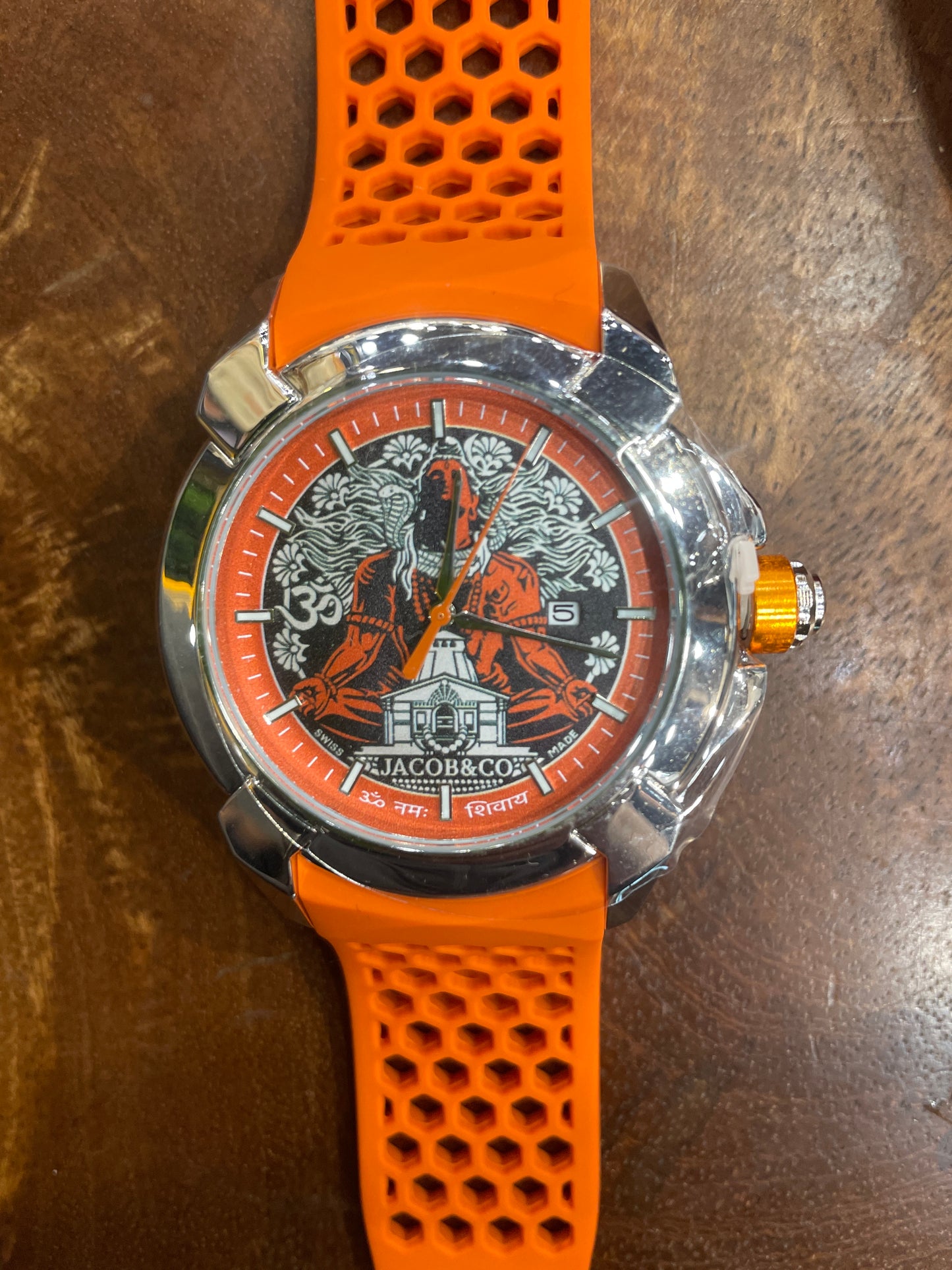 CAJ JAC Orange Strap Silver Ring Orange Dial Men’s Watch 990962