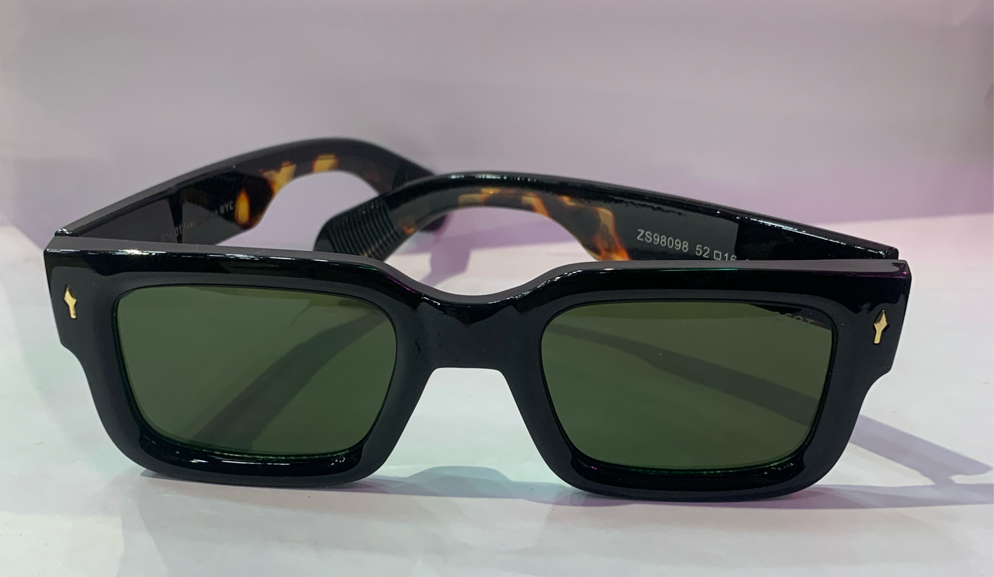 SOM Glossy Black Frame Green Shade Black Leopard Stick Unisex Sunglasses ZS98098 52 16-143