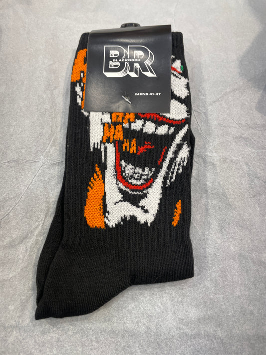 BR Black Colour Orange Red White Print Premium Quality Full Socks 990752