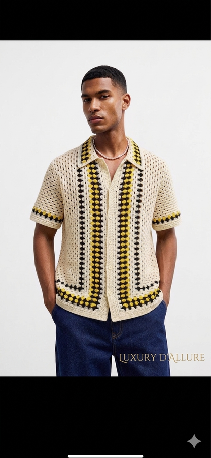 Panda Crochet Cream Yellow Brown Colour See Through Imported Unisex Shirt MS0130