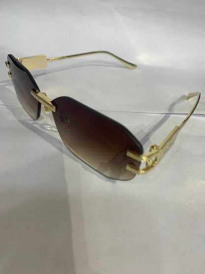 REV Frameless Golden Stike Brown Shade Unisex Sunglasses 68082 52 18 142