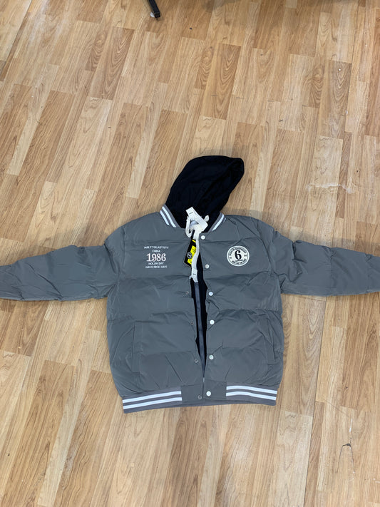 Varsity Jacket Grey Colour With hoodie Black 9919