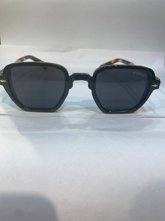 SOM Black Frame Golden Leopard Stick Black Shade Unisex Sunglasses W6086 47 24 142