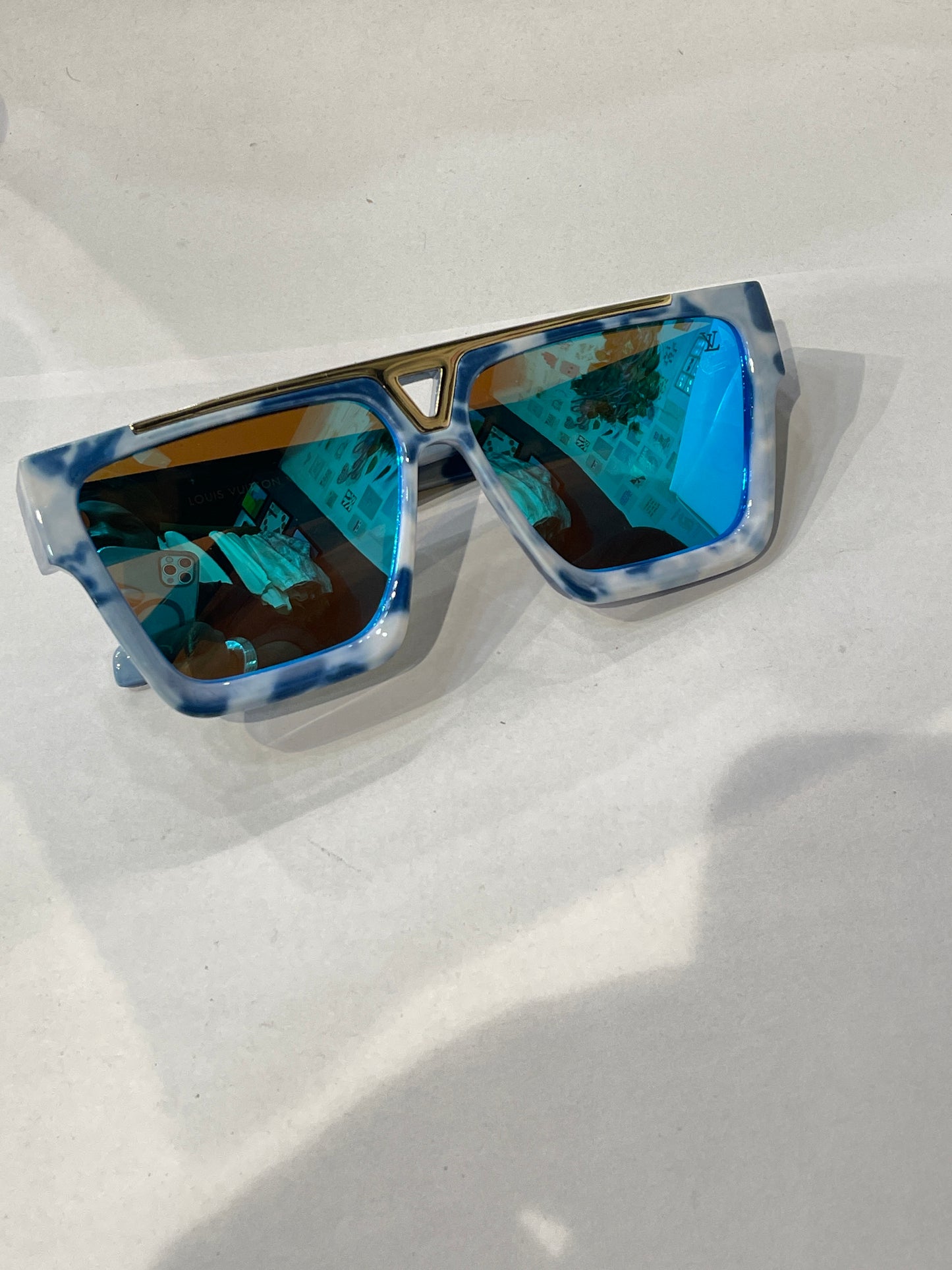 UOL White Blue Sky  Frame Tinted Glass Brown Shade Premium Quality Unisex Sunglass 210625221-138