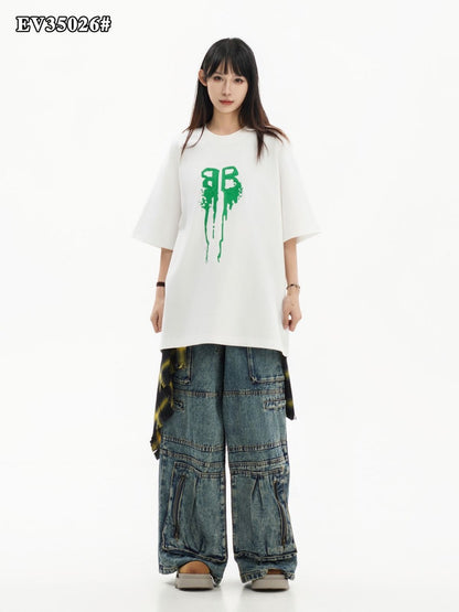 BAL LAB White Colour Green Print Premium Quality Imported Unisex T Shirt EV35026