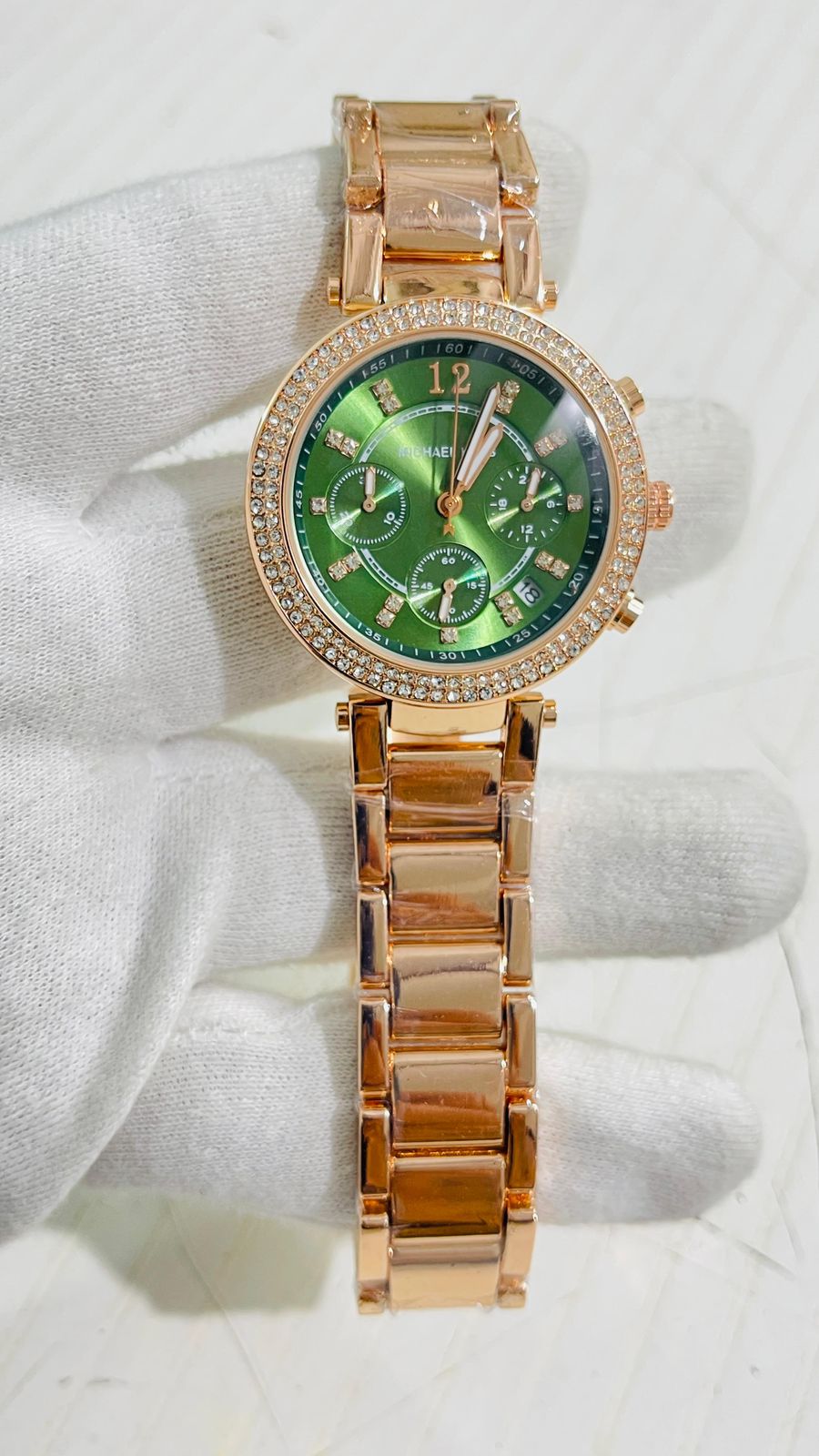 Cim Copper Chain Green Dial Studed Ladies Watch 989362