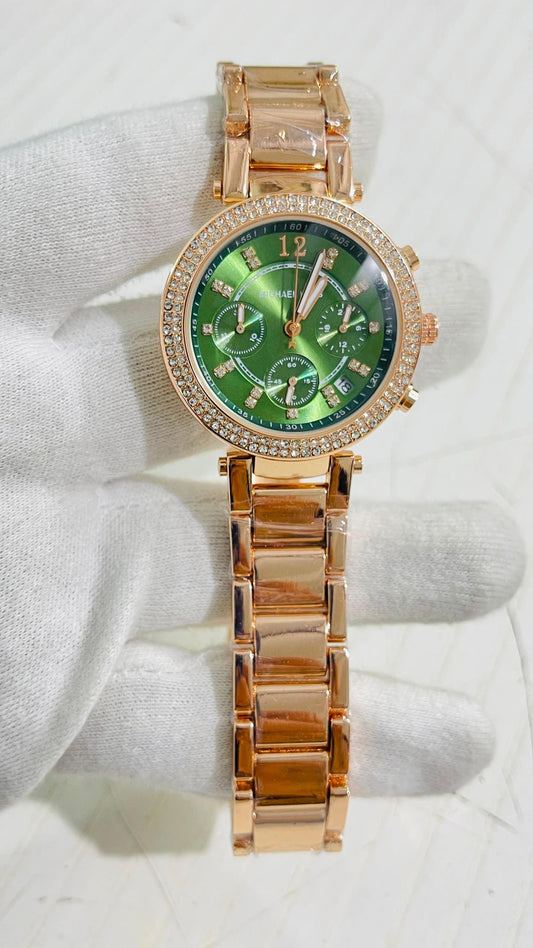 Cim Copper Chain Green Dial Studed Ladies Watch 989362