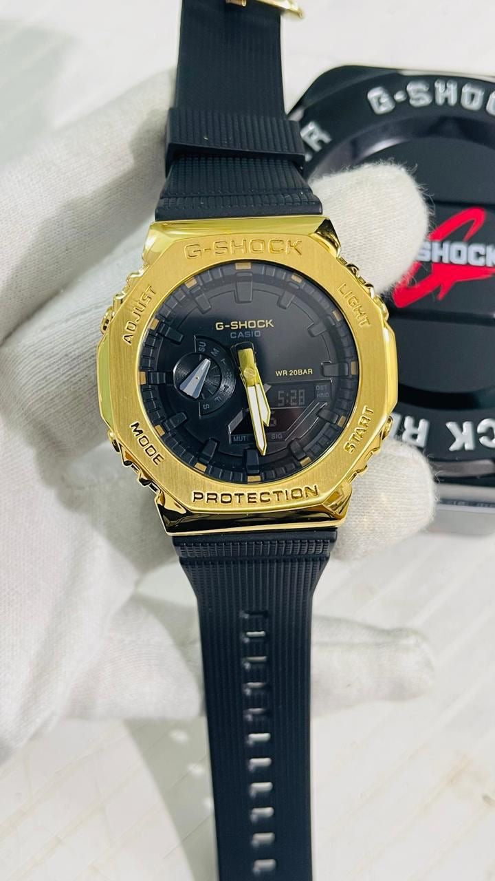 Hsg Black Silicone Strap Golden Metal Light Blue Dial Water resistant Sports Men Watch 989675