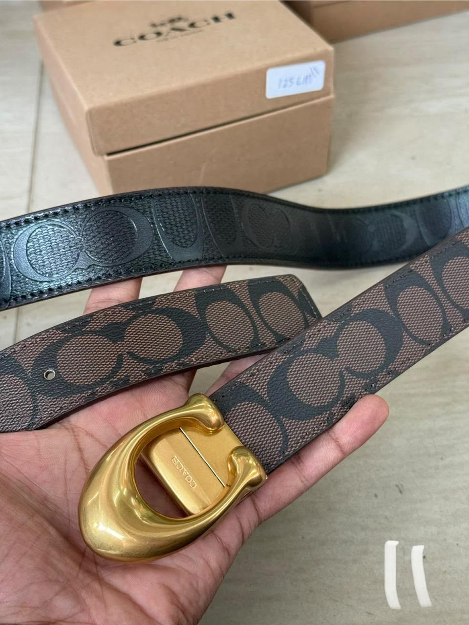 AOC COA Golden Buckle Brown Double Side Strap Men’s Belt 991363