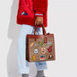 AOC COA Signature Style Apricot With Patches Genuine Leather Ladies Tote Bag 6846