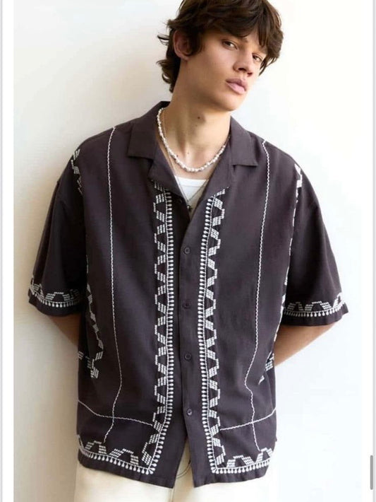 LDA Black White Printed Half Sleeve Men’s Shirt 989618
