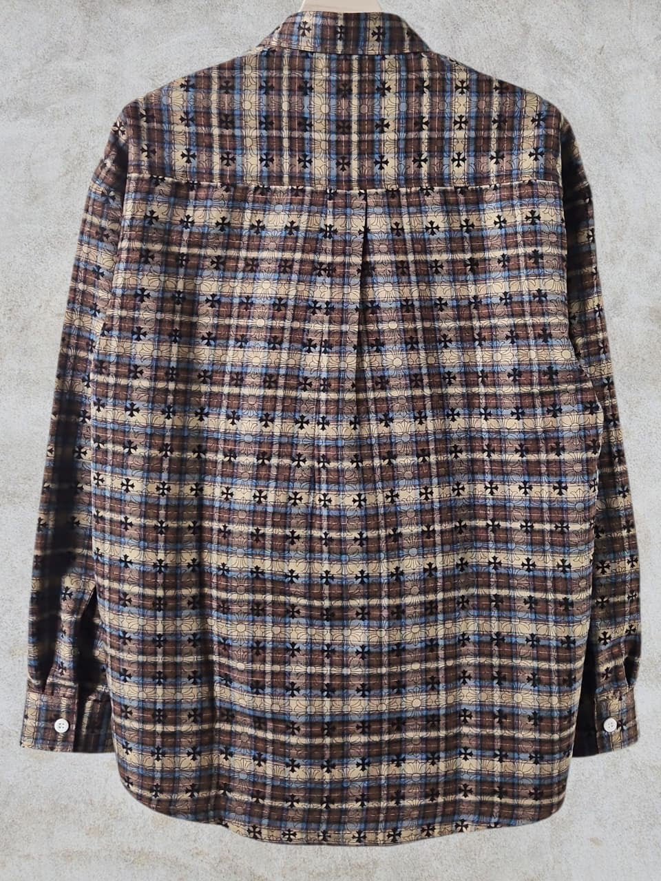 VOUGUE CHR Brown Beige Blue Check With Black Logo Print Premium Quality Men’s Shirt 990405