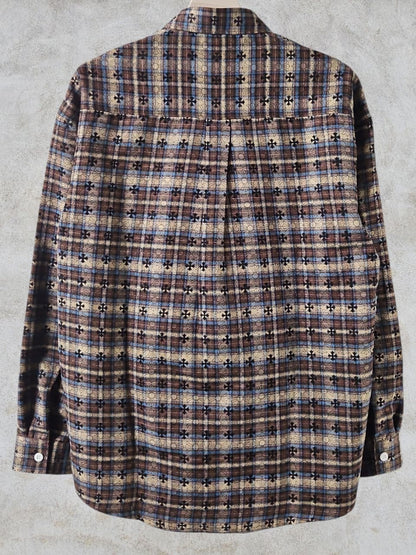 VOUGUE CHR Brown Beige Blue Check With Black Logo Print Premium Quality Men’s Shirt 990405