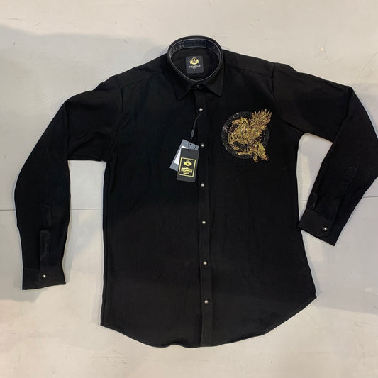 AQUARIUS Black Colour Unicorn Gold Black Stud Design Premium Quality Full sleeve Shirt 2573
