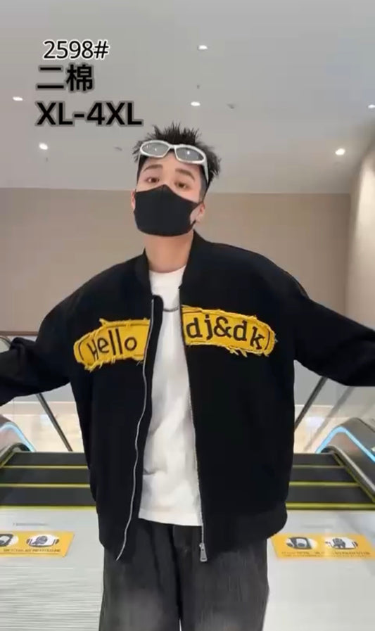 Hello dj&dk Black Yellow Colour Unisex Denim Bomber Jacket 2598