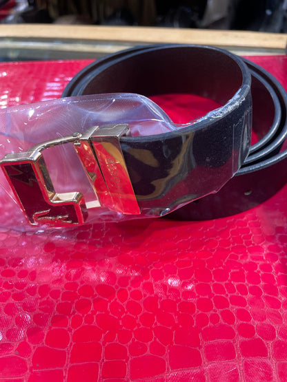 CAL LAC Black Dark Brown Reversible Strap Golden Black Buckle Men’s Belt 989906
