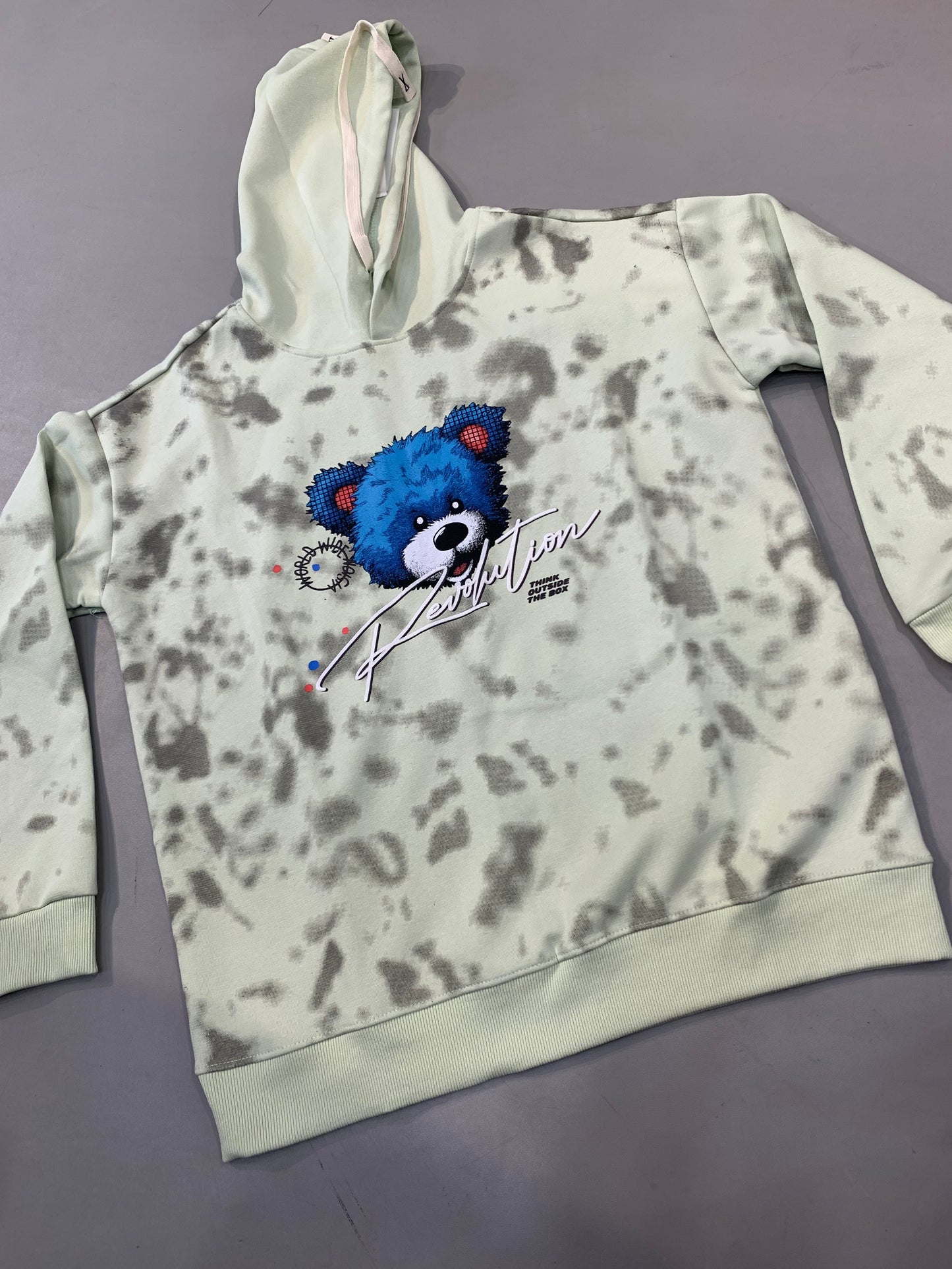 LDA Pista Green Grey Teddy Bear Print Revolution Think Out Side The Box Full Sleeve Hoodie 7015