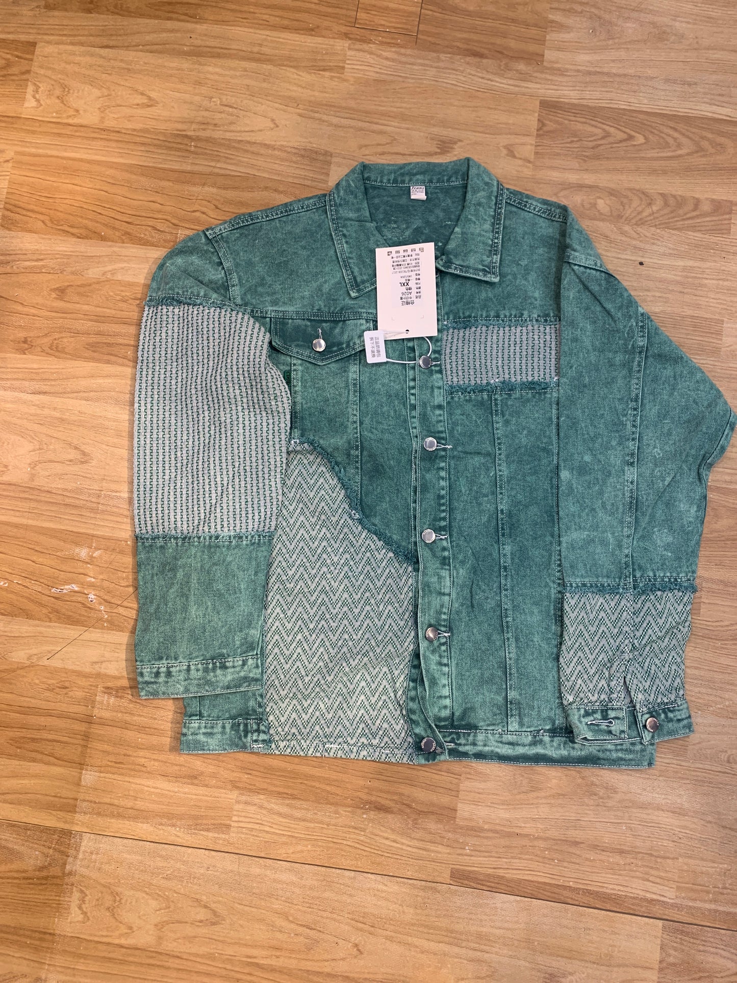 Jeans Green denim shirt Embroidered Work A026