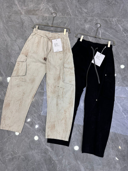 YZY Korean Style Faded Black Baggy Fit Denim Cargo Pants Y876