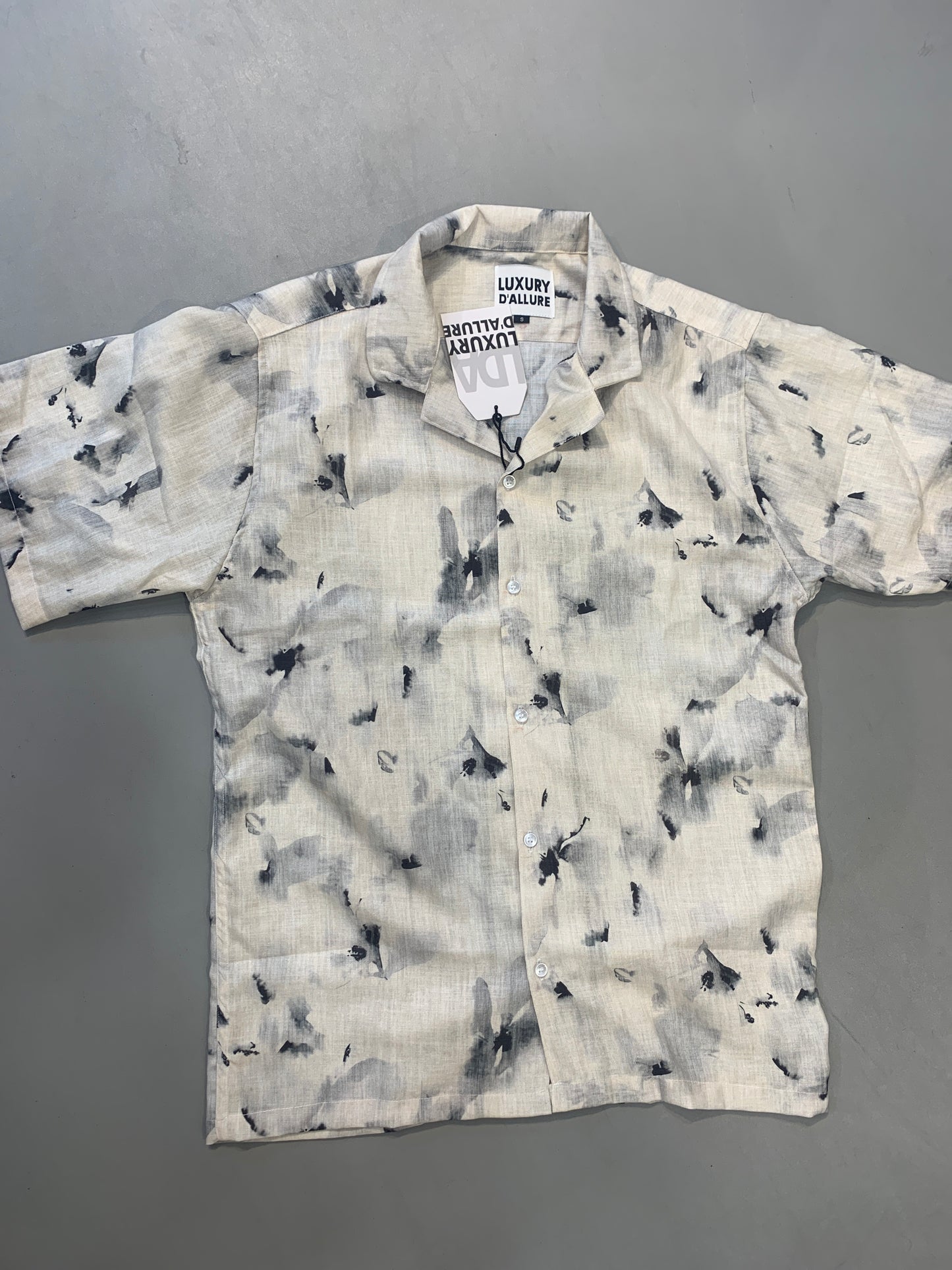 LDA Cream Colour Black Shadow Print Half Sleeve Men’s Shirt 989610
