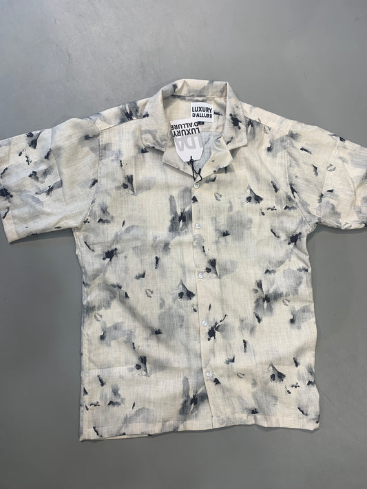 LDA Cream Colour Black Shadow Print Half Sleeve Men’s Shirt 989610