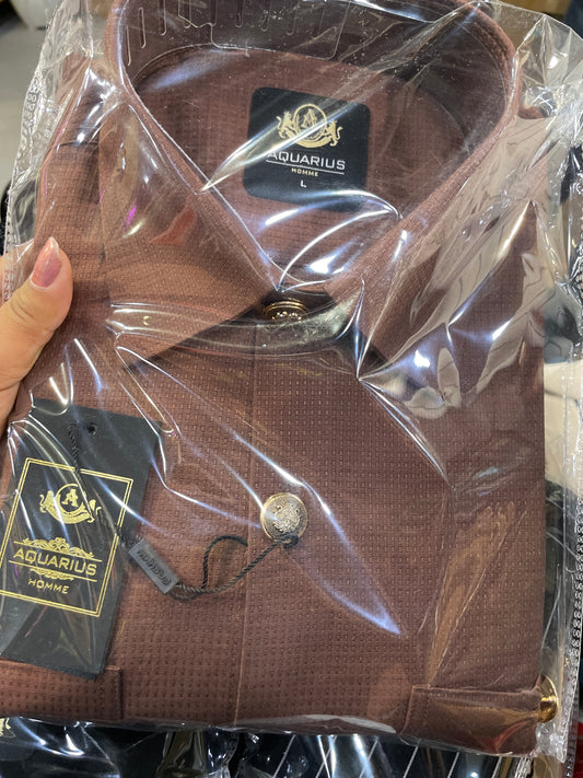 AQUARIUS Brown Colour Double Pocket Golden Button Premium Quality Full Sleeve Men’s Shirt 2613