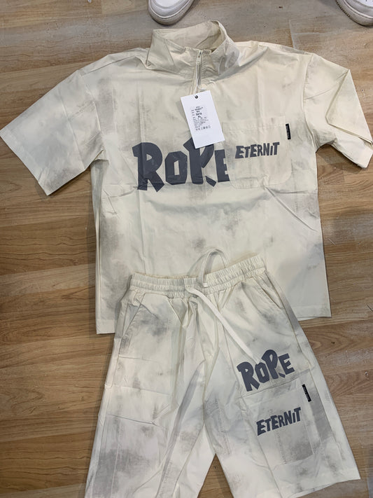 Rope Coord set Cream Tshirt Shorts 5616