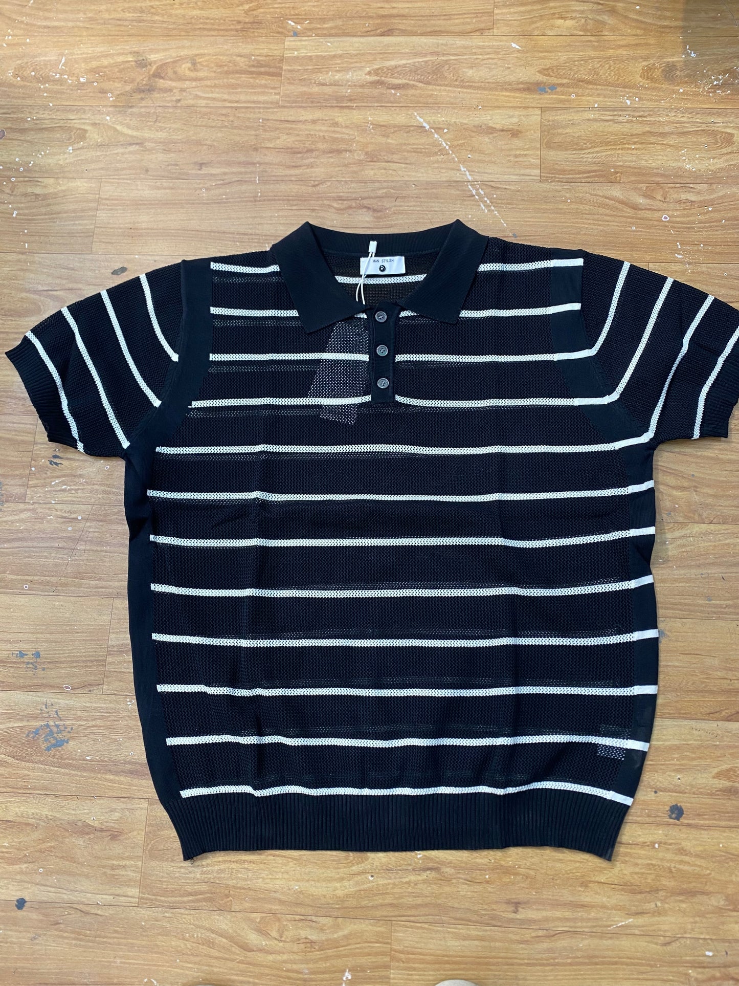 Men Stylish Black Colour White  Lining Knitted Premium Quality Unisex Collar T-Shirt R86039