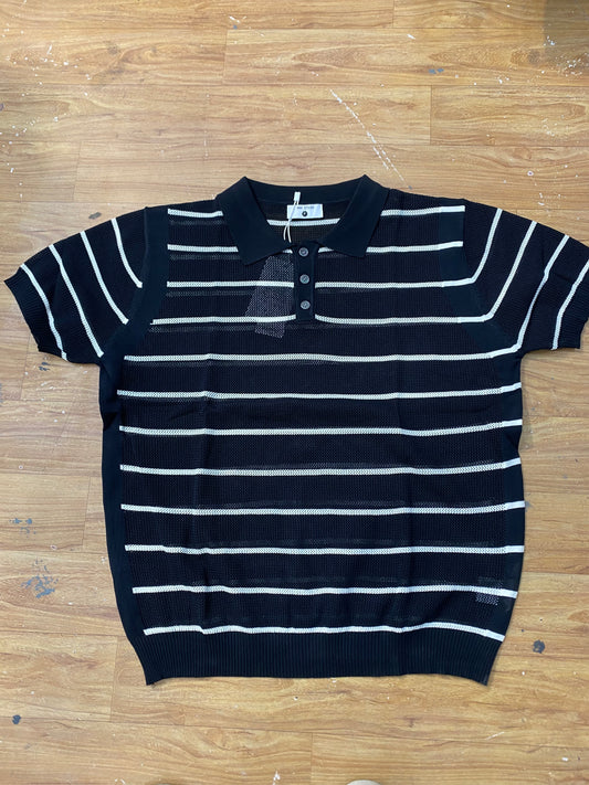 Men Stylish Black Colour White  Lining Knitted Premium Quality Unisex Collar T-Shirt R86039