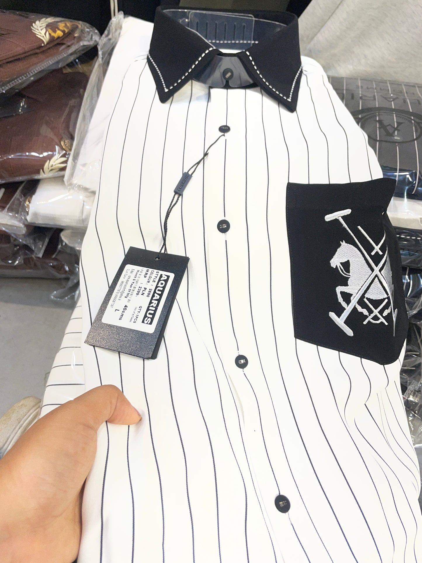 AQUARIUS White Colour Black Lining Premium Quality Full Sleeve Shirt 2690