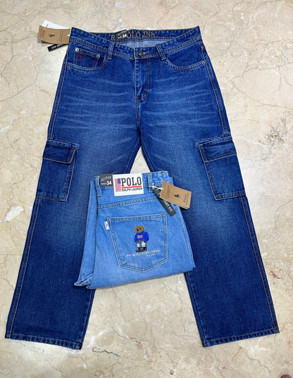 LOP Navy Blue With Back Pocket Embroidery Whit Double Pocket Looser Fir Straight Fit Jeans 19319