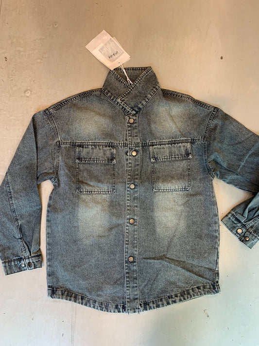 DYNVISION Blueish Grey Premium Quality Imported Unisex Denim Jacket Shacket 6607