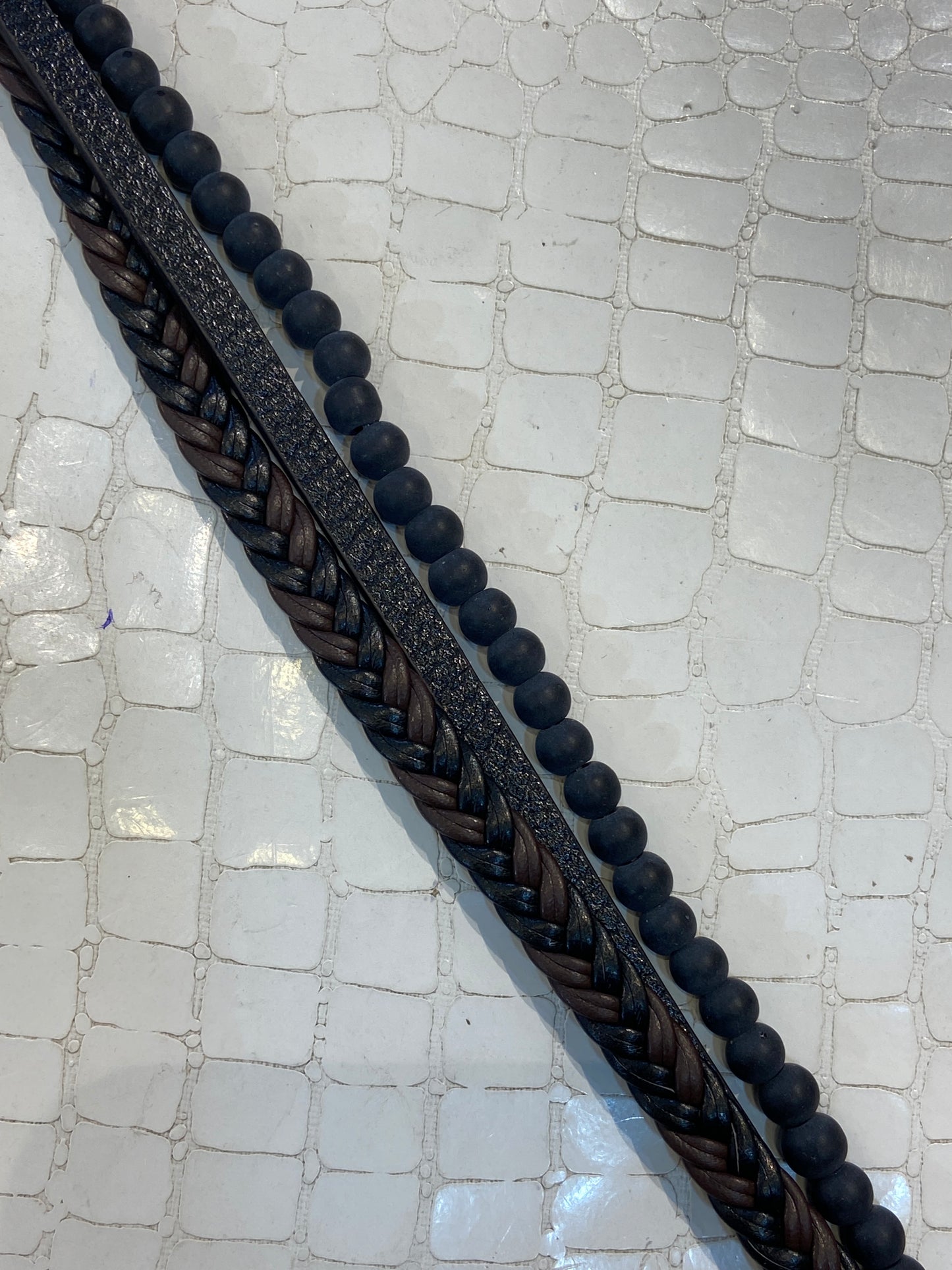 Black Brown Colour Black beads Black Lock Unisex Three Layers Leather Bracelet 988444