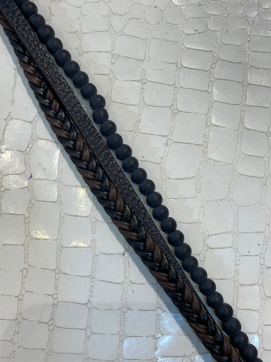 Black Brown Colour Black beads Black Lock Unisex Three Layers Leather Bracelet 988444