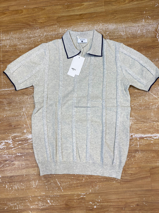 REA Aertu Grey Colour Knitted Premium Quality Blue Lining  Collar T-Shirt  R86135
