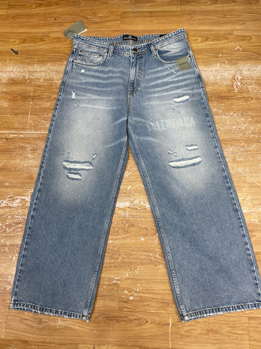 LAB BAL Faded Blue Colour Premium Quality Rugged Baggy Fit Men’s Jeans KFN8791