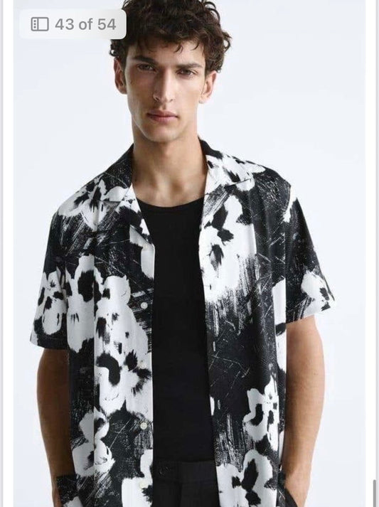 LDA Ice Black White Printed Half Sleeve Men’s Shirt 989620