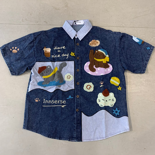 INNSERSE Have a nice day Blue colour kitty Patch Imported Unisex Shirt 5144