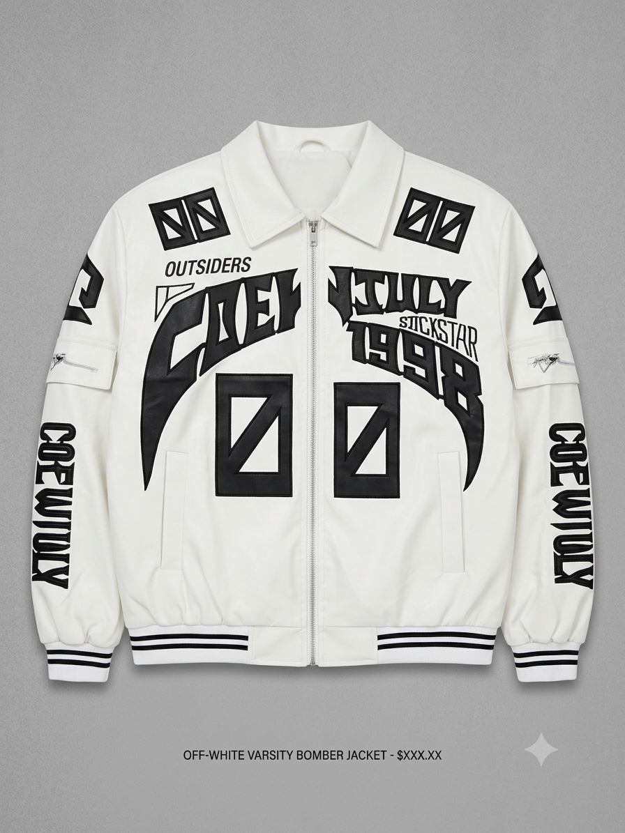 FASHION White Colour 1998 Embroidery Design Premium Quality Unisex Jacket 9332-A