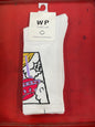 WP White Colour With Pink Print Premium Quality Full Socks 990065
