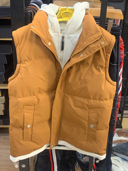 HOUTAOCHUANQI Tan Cream Colour Half Puffer Jacket 28399