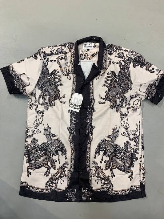 LDA Cream Black Colour Multi Printed Half Sleeve Men’s Shirt 989641