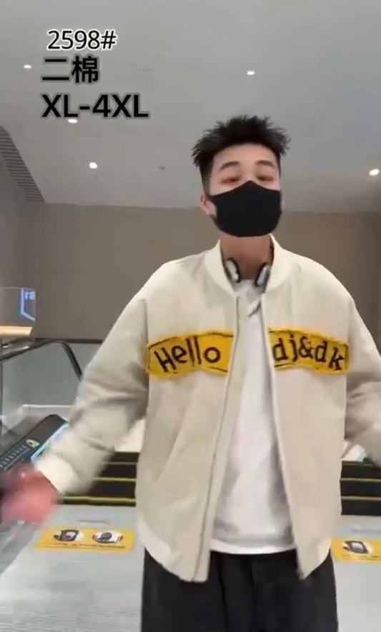 Hello dj&dk Cream Yellow Colour Unisex Denim Bomber Jacket 2598