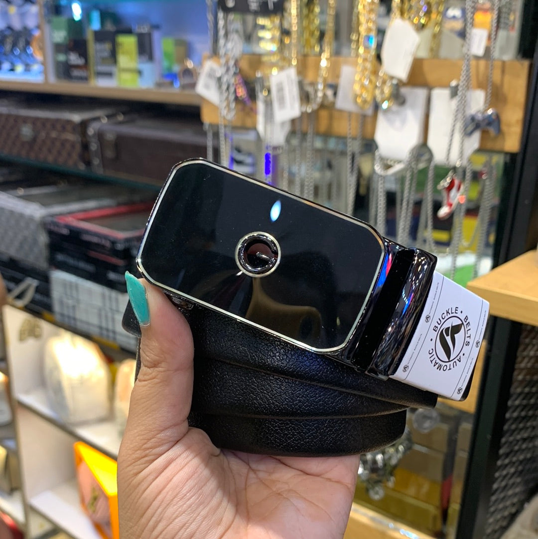 Vig Black Colour Black Gold Buckle Copper Logo Genuine Leather Belt Automatic Buckle 64615