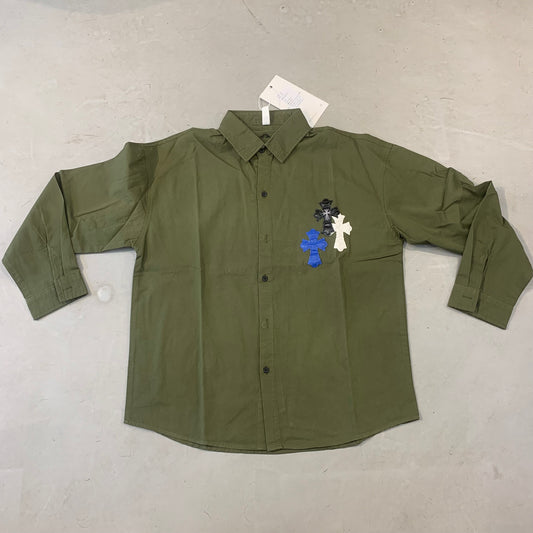 G.N RHC Leather Patch Green Colour With Back Print Imported Full Sleeve Unisex Shirt 2633