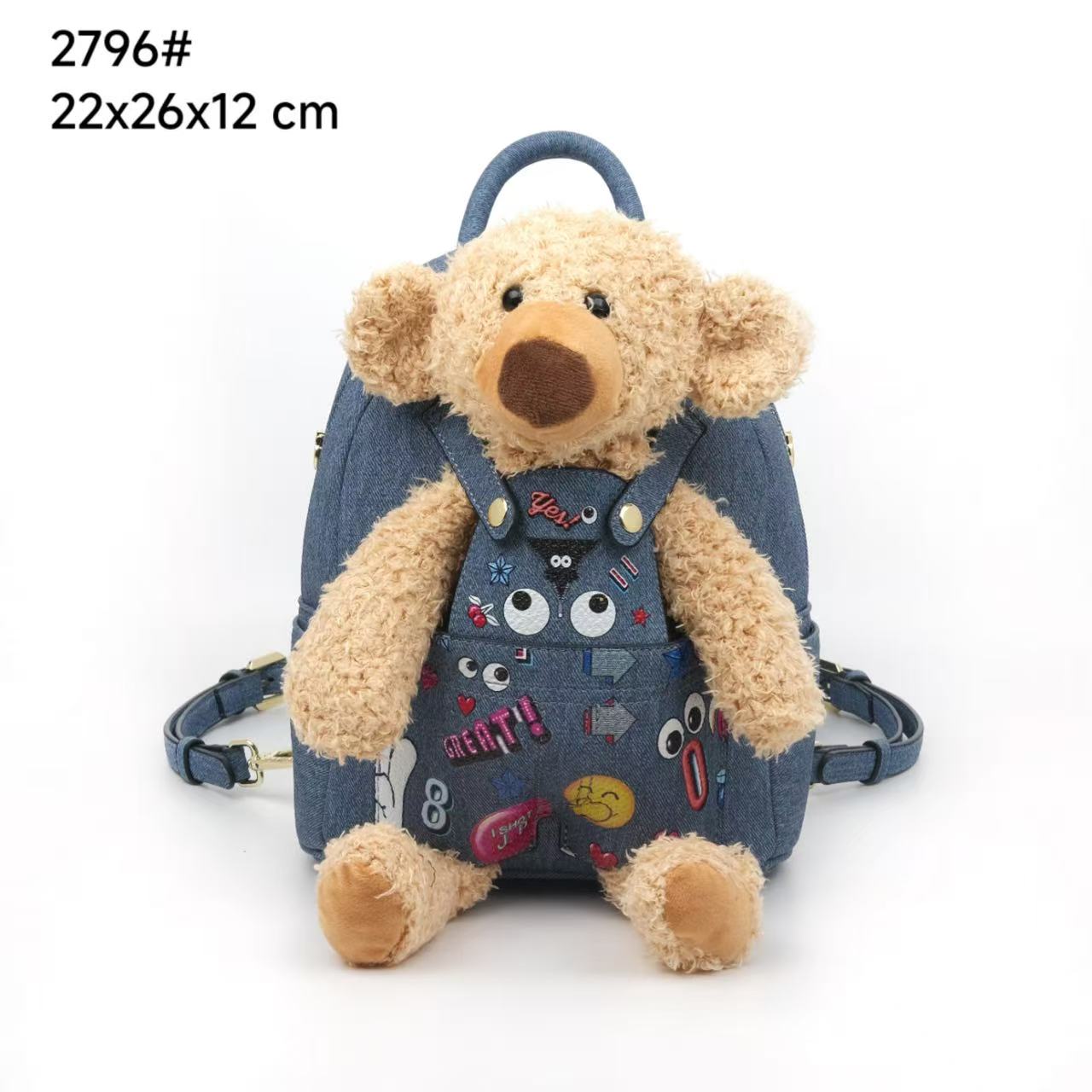 EYE THEME Big Eye Multicolour Work With Small Beige colour Teddy Premium Quality Mini Denim Sling & Backpack 920
